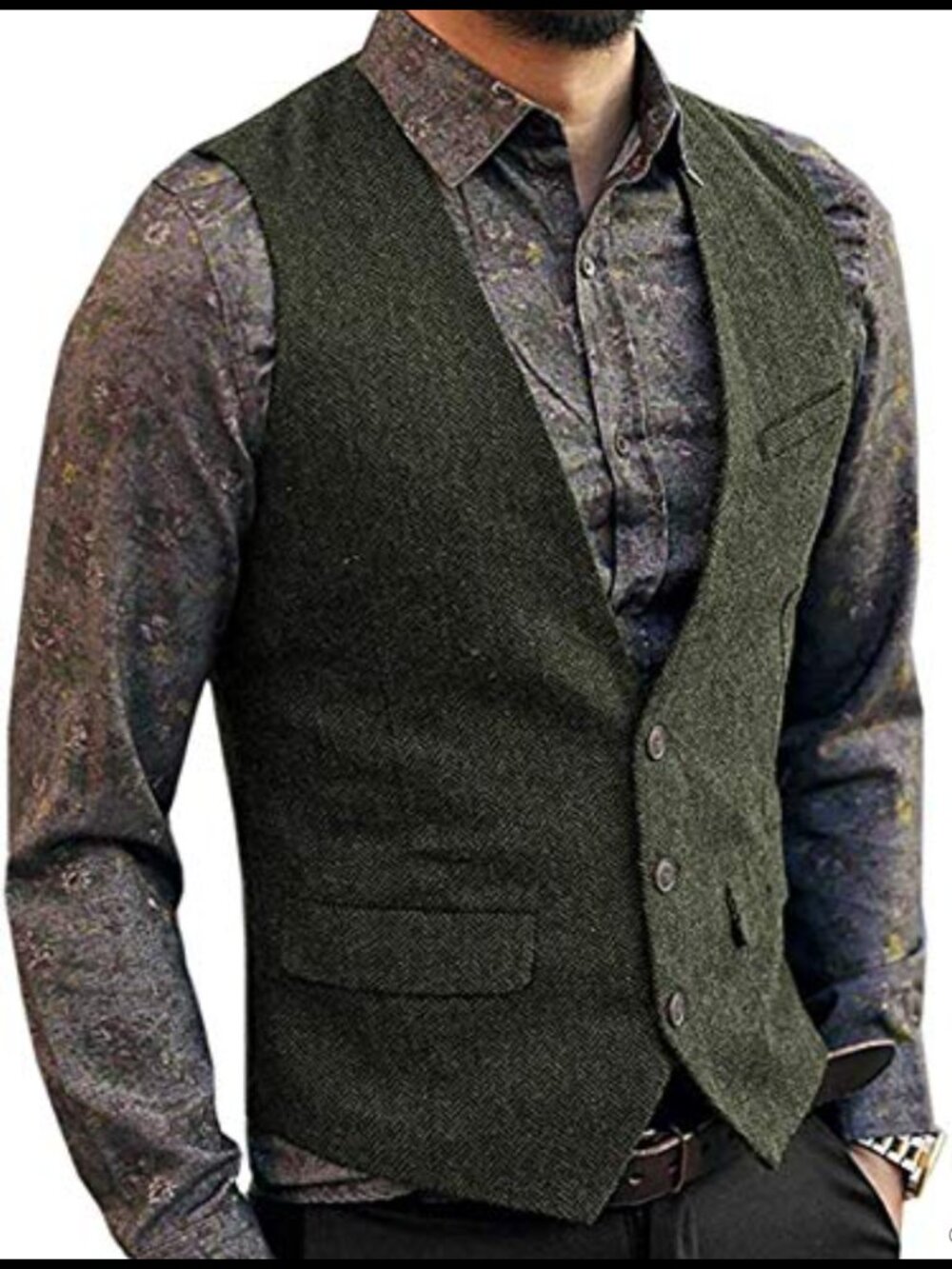 Mens Herringbone Tweed Wool Suit Vest Single Breasted Slim Fit Waistcoat